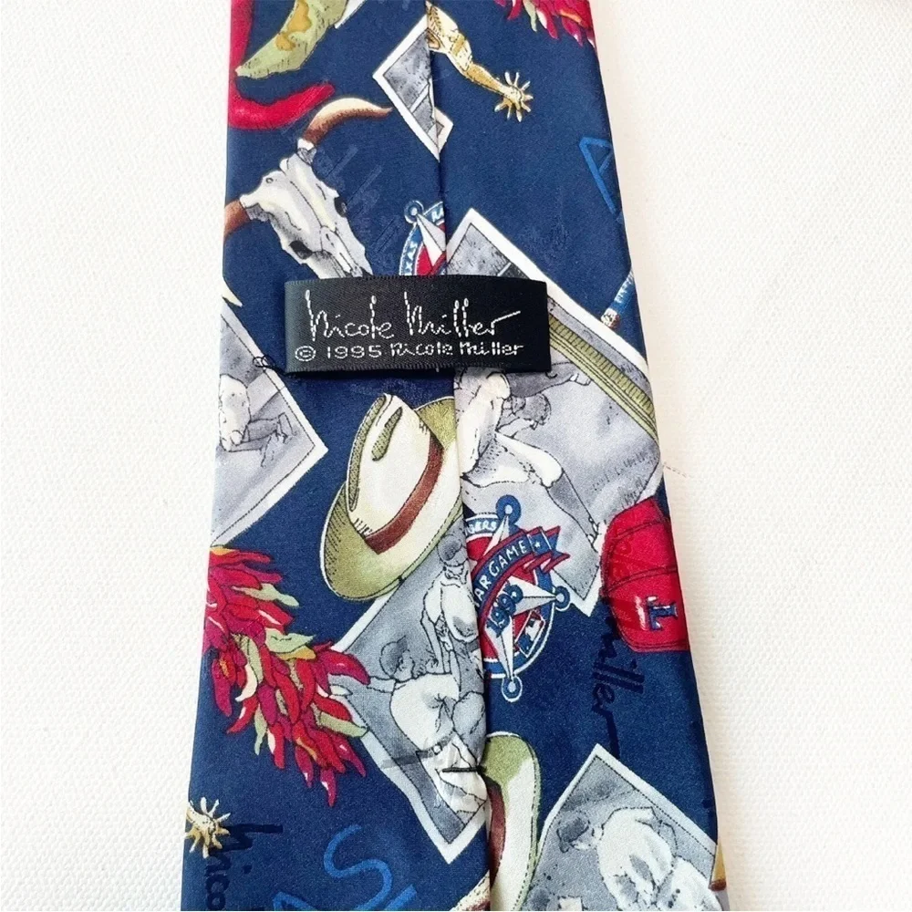 Nicole Miller 1995 Texas Rangers MLB All Star Game Western Silk Tie Baseball